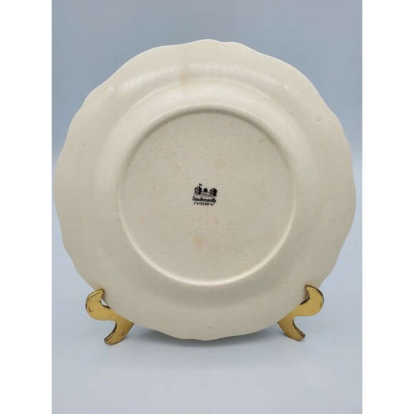 Vintage Steubenville Ivory Scalloped & Beaded 9" Plate Floral Pattern BEAUTIFUL - Picture 2 of 12